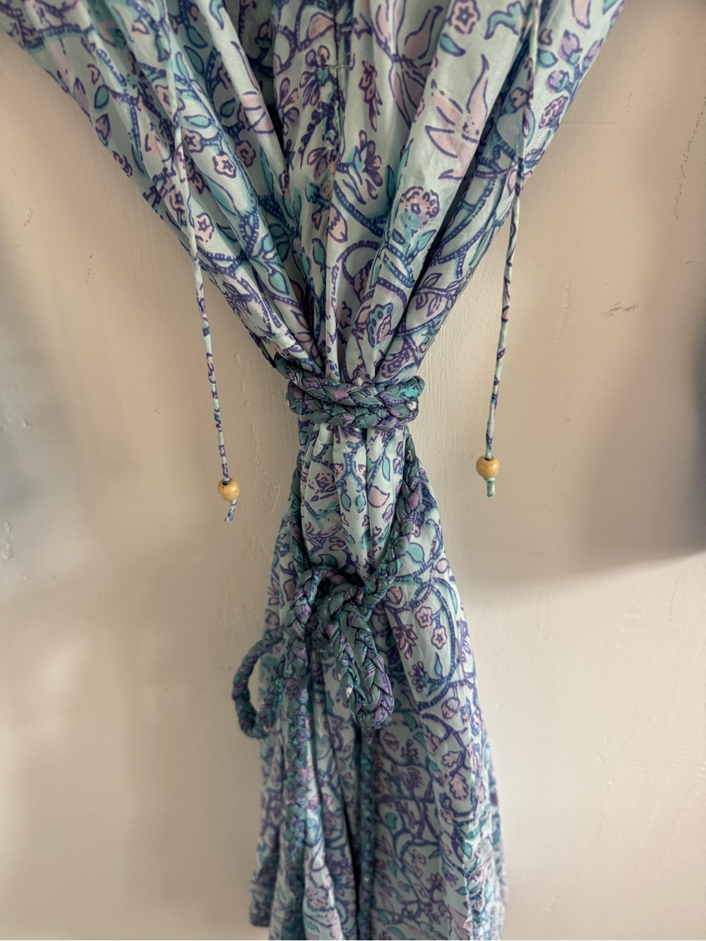 NEW Hannah Artwear Blue Floral Braided Belt Silk Dress 0 - Picture 2 of 4